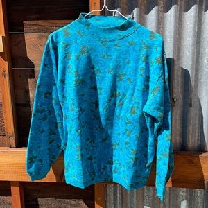 Vintage 90's Memphis Jones Blue Funnel Neck Floral Sweatshirt